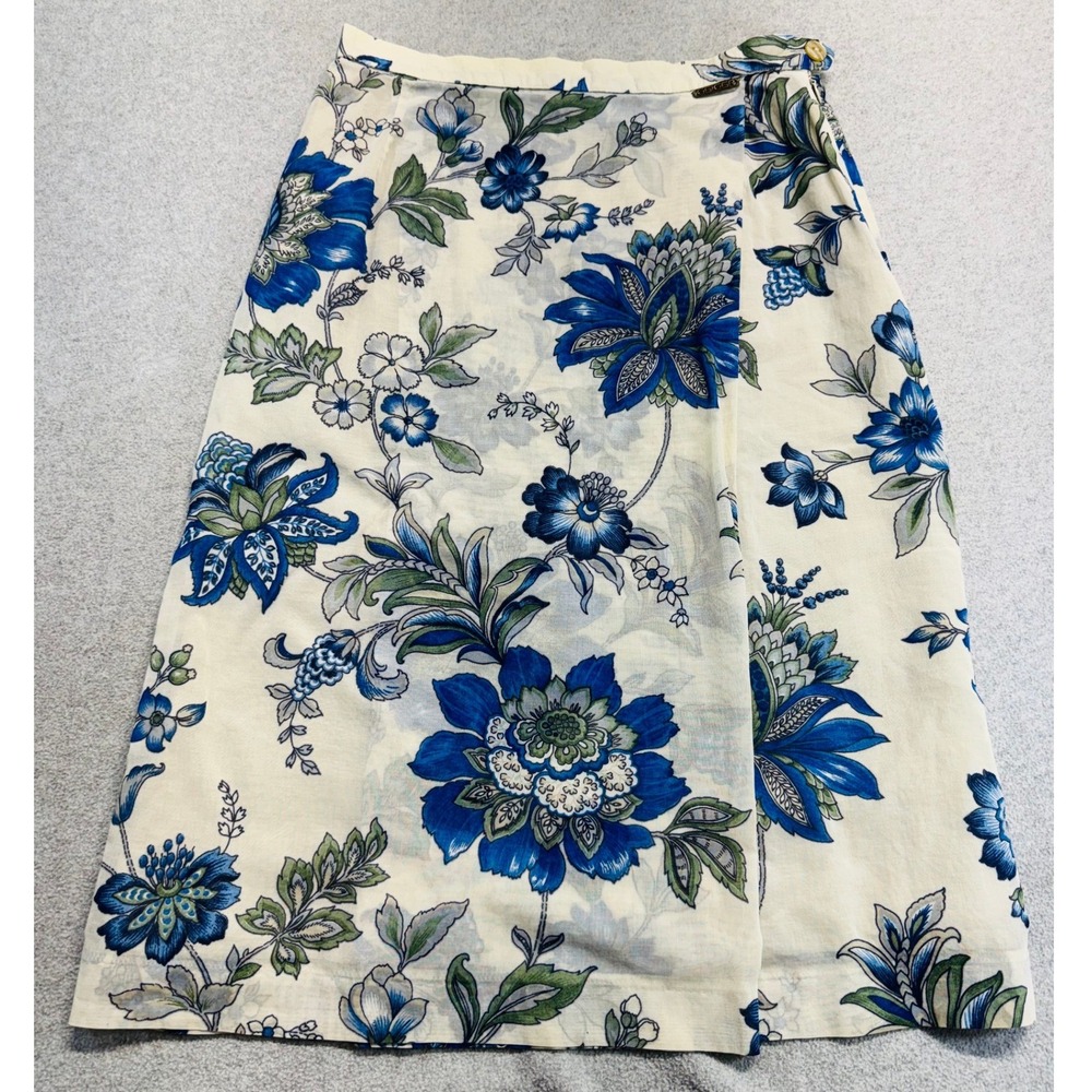 Vintage Geiger Collection Austria Floral Wrap Skirt Blue White Cotton Size 40